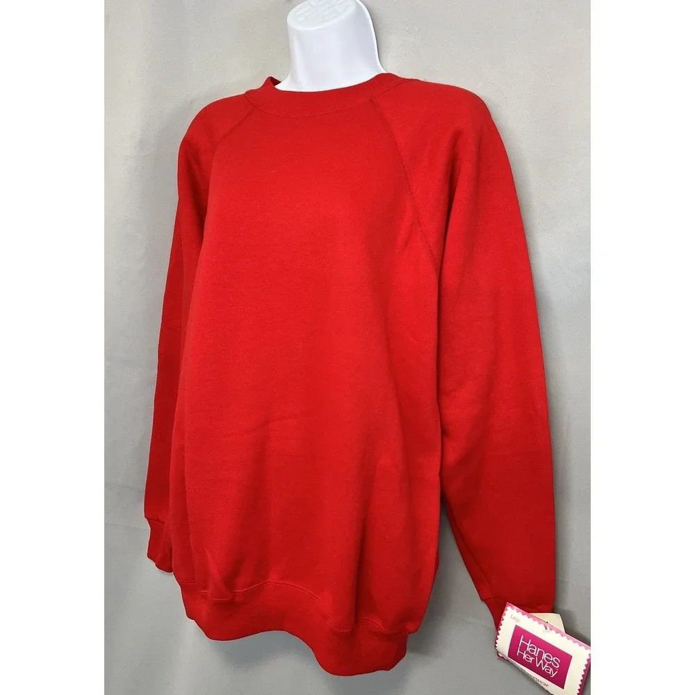 Vintage Hanes Her Way Sweatshirt Womens L Red Crewneck Pullover Made USA 90s NWT